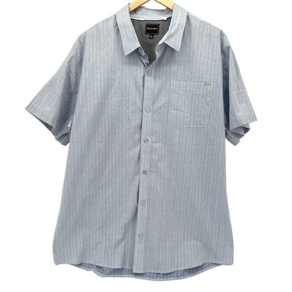 SURF THE EARTH Shirt Mens XXL Button Up Blue Cotton Coastal Short Sleeve - Picture 1 of 8